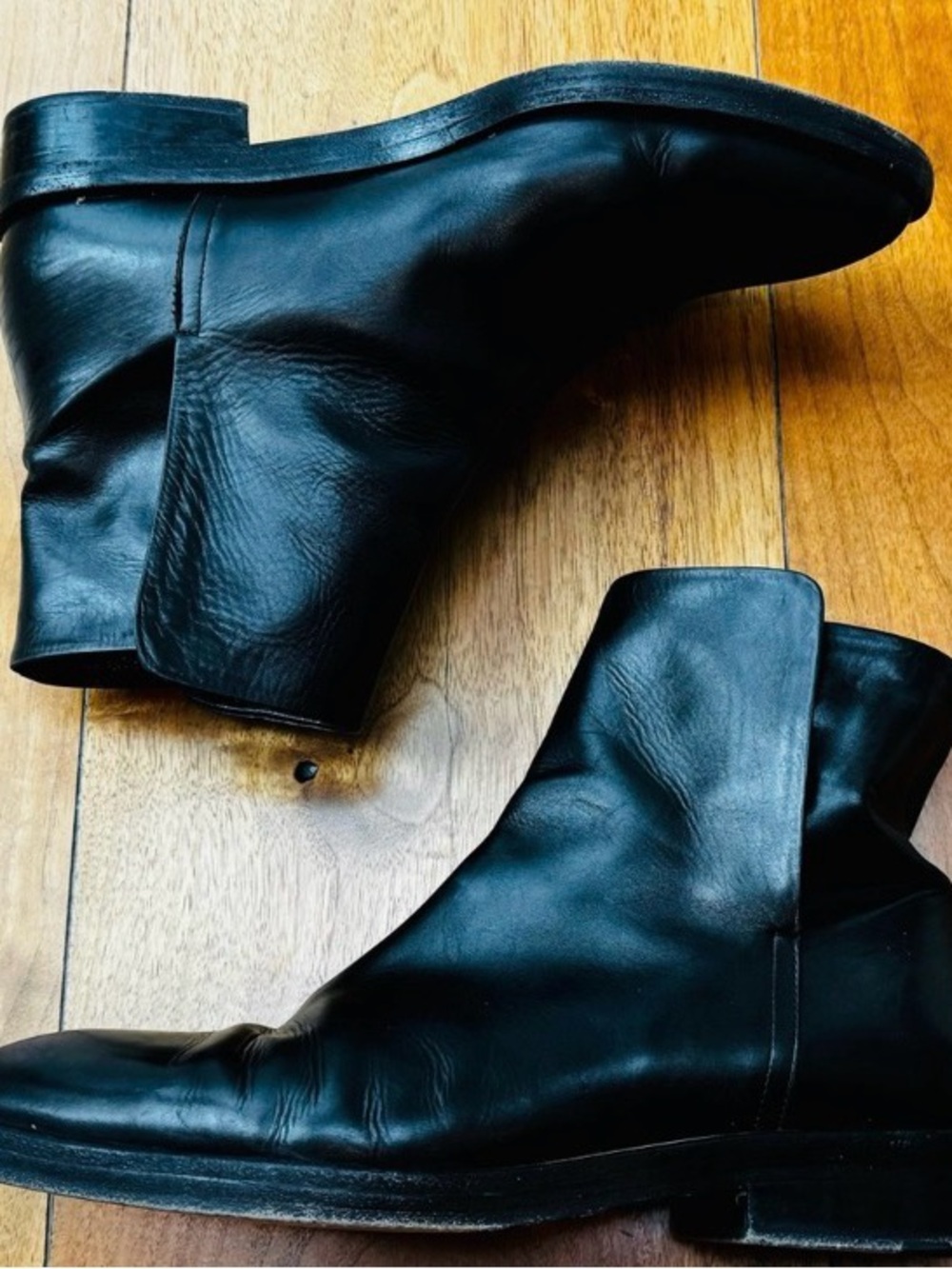 ❤️ JENNI KAYNE BLACK LEATHER CHELSEA LOW HEEL FLAT ANKLE BOOTS 37 7 ITALY